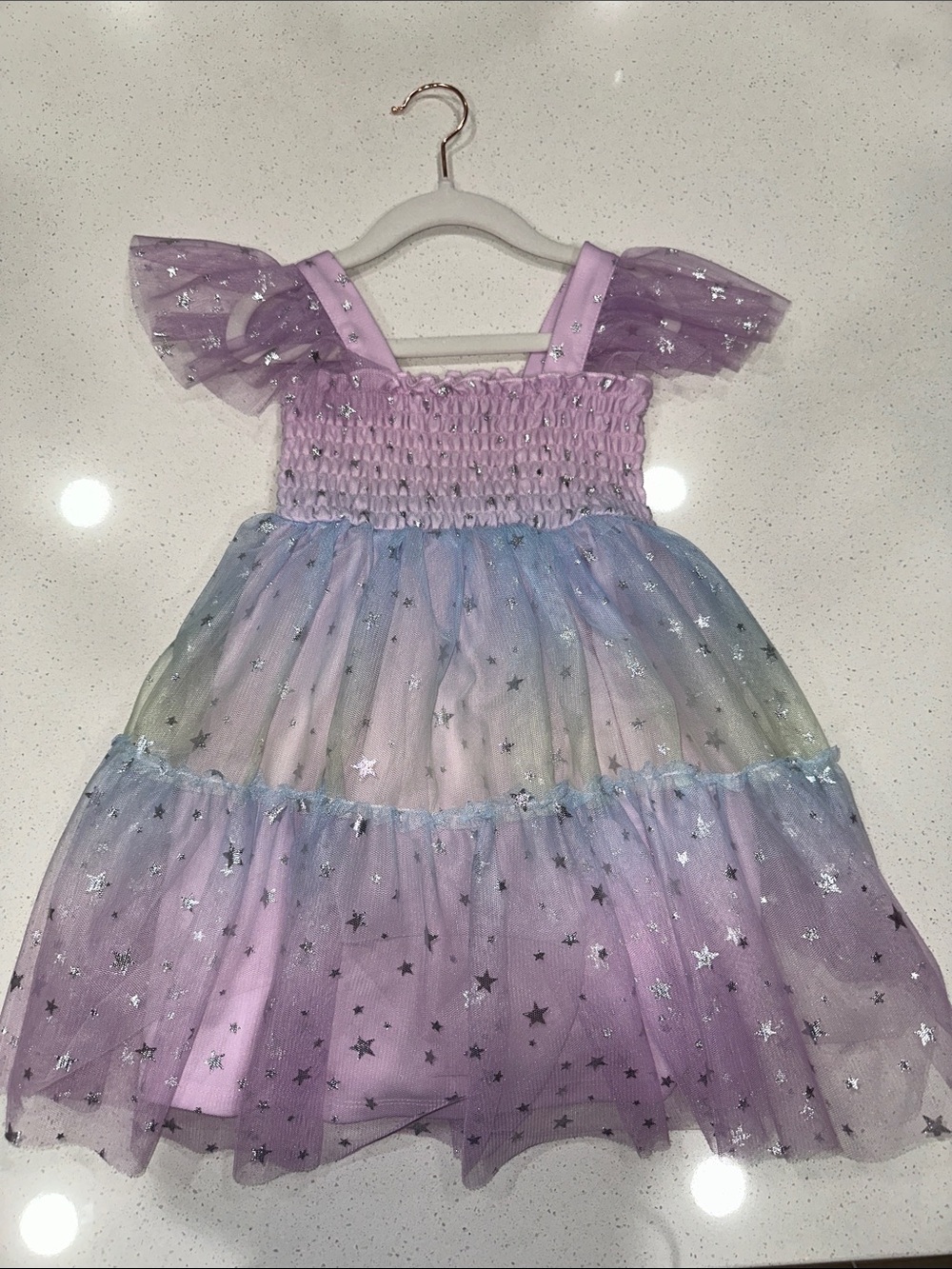 PINK  Girls Pastel Star Tulle Dress - Lavender & Multicolor